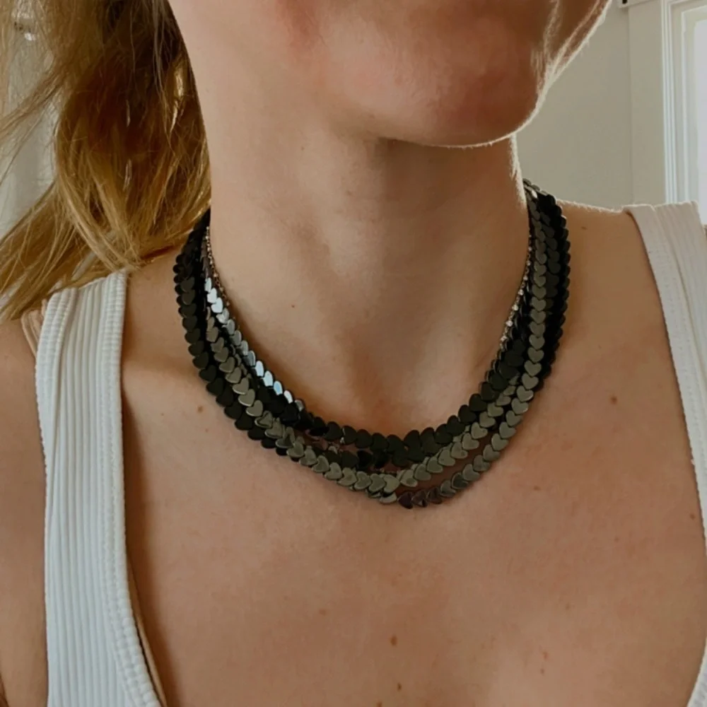 Tiffany & Co. 18k Heart Shaped Hematite and Onyx Torsade Necklace RARE